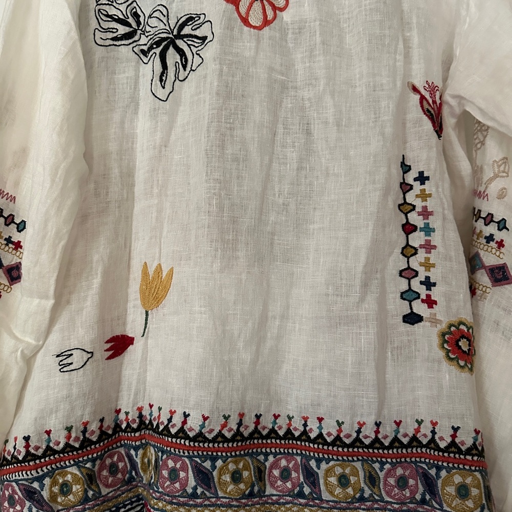 Johnny Was Simmie Embroidered Linen Blouse - Picture 11 of 15